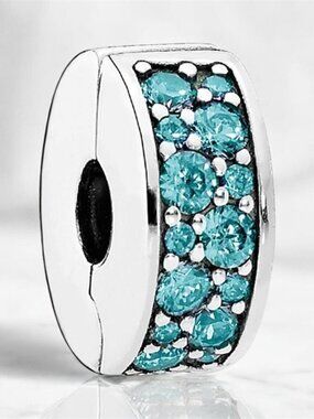 NEW Authentic Pandora Pave Clip Charm Silver Teal Clip 796361NCB